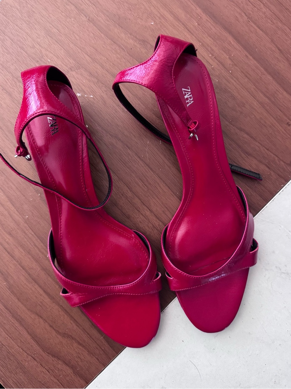 Zara Red Kitten Heel Ankle Strap Sandals 9